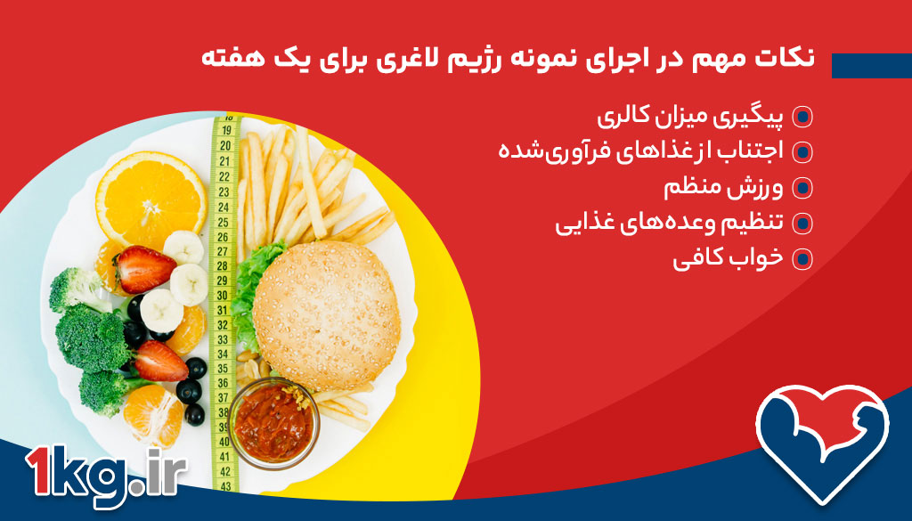 نکات مهم در اجرای نمونه رژیم لاغری برای یک هفته